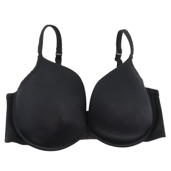 Cacique 42DD Plunge Bra Solid Black Underwire Lined Women Plus Size Hook Eye - Picture 1 of 11